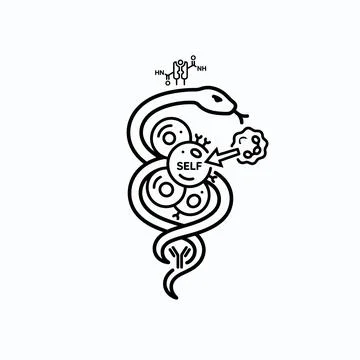 Snake coiled around 'self' cells with chemical formula and attacking foreig.. Stock Illustration