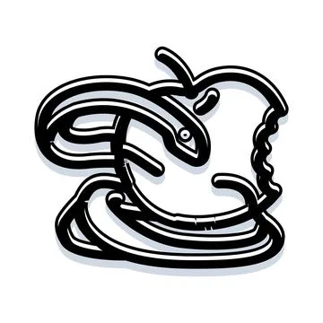 Snake coiling around bitten forbidden apple symbol Stock-Illustration