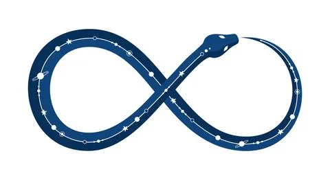 Snake with a cosmic pattern on its back making an infinity sign Illustrazione stock