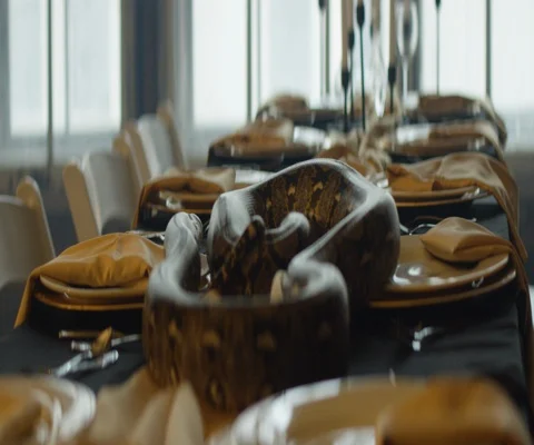 Snake crawling through the plates on dining table Stock Footage 109624341