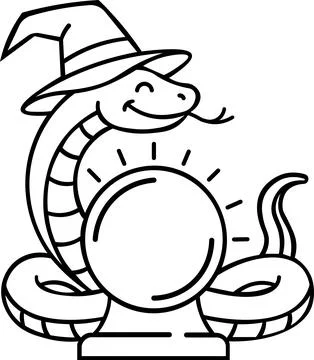 Snake Crystal Ball Witch Line Icon Stock Illustration