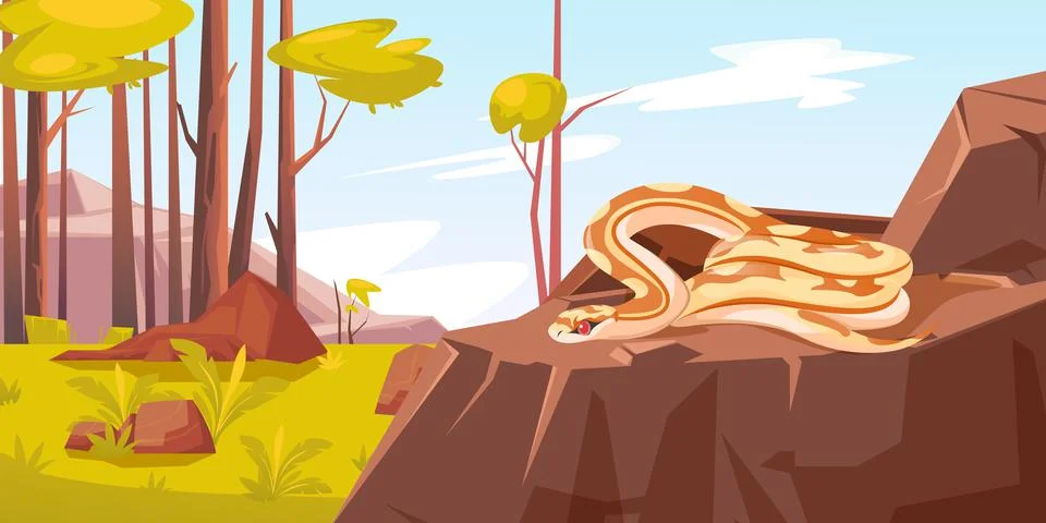 Snake in forest, python, wild reptile lifestyle Stock Illustration