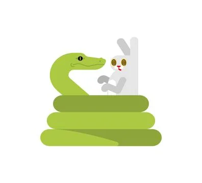 Snake hypnotizes rabbit. Snake wrapped around hare Stock Illustration