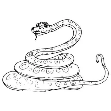 Snake icon. Vector illustration of a cute snake curled up into rings. Hand dr Stock Illustration