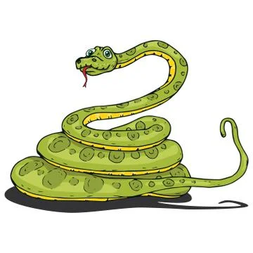 Snake icon. Vector illustration of a cute snake curled up into rings. Hand dr Stock Illustration