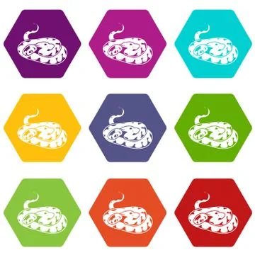 Snake icons set 9 vector Illustrazione stock