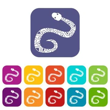 Snake icons set flat Stock Illustration