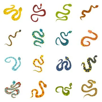 Snake icons set in flat style Stock-Illustration