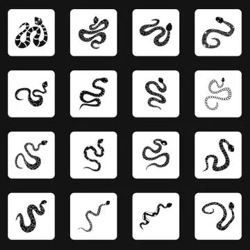 Snake icons set squares vector Stock Illustration