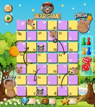 A snake ladder bear game template 스톡 일러스트