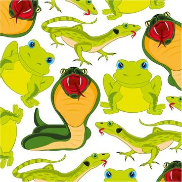 Snake with lizard and frog decorative pattern Stock Illustration