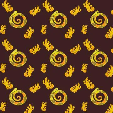 Snake Lizard Pattern Brown Background Exotic Animals Africa Cartoon Stock Illustration