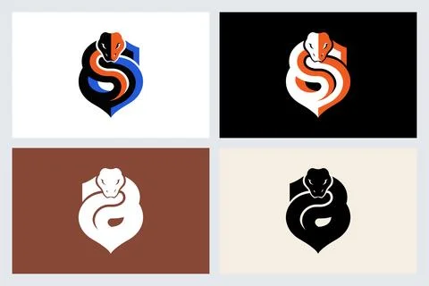 Snake Logo Design Set with Letter S Shield Symbol Stock-Illustration