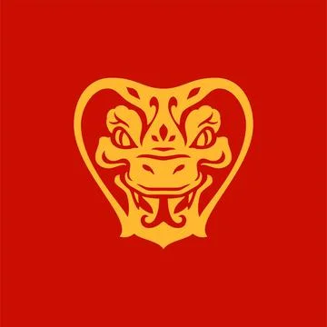 Snake muzzle cobra portrait Chinese New Year golden monochrome icon vector .. Stock Illustration