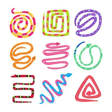 Snake oriental set cartoon vector illustration Stock Illustration