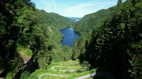 Snake Path-Kossdalssvingene-drone Osteroy flight reverse 4k view Norway  Stock Footage 200942563