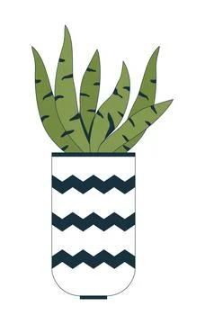 Snake plant in zigzag patterned pot 2D cartoon object Illustrazione stock
