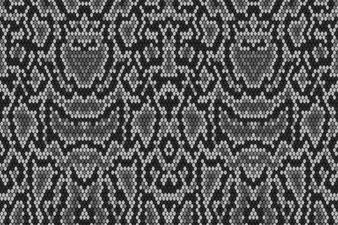 Snake python skin texture. Seamless pattern black on white background. grey Stock Illustration