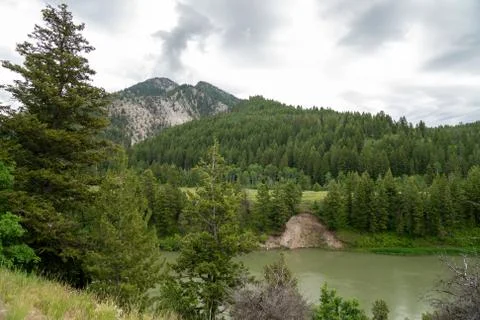 The Snake River, going through Targhee National Forest near Alpine Wyoming Stock Photos