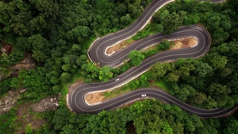 Snake Road in The Forest Seen From the Drone Видео 201106609