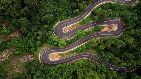 Snake Road in The Forest Seen From the Drone Видео 201106656