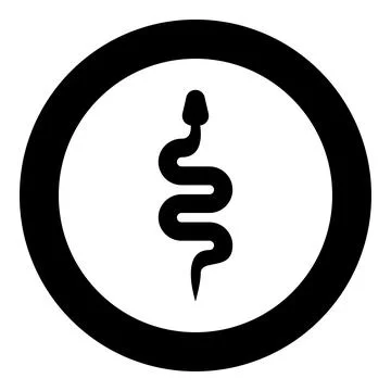Snake silhouette icon in circle round black color vector illustration image.. Stock Illustration
