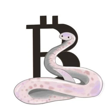 A snake sits and guards the crypto currency market and bitcoin 스톡 일러스트