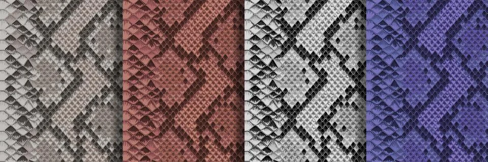 Snake Skin Seamless Patterns set. Repeat animal backgrounds Illustrazione stock