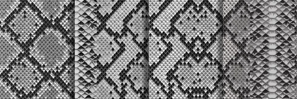 Snake Skin Seamless Patterns set. Repeat animal backgrounds Illustration