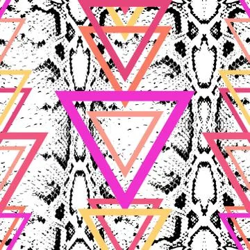 Snake skin texture background. bright black magenta pink orange lilac purple  Stockillustratie