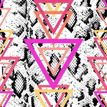 Snake skin texture background. bright black magenta pink orange lilac purple  Stockillustratie