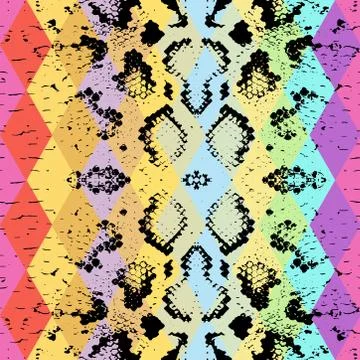 Snake skin texture  with colored rhombus. Geometric background. Seamless patt Stockillustratie