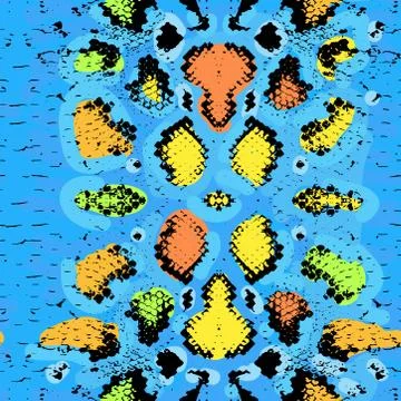 Snake skin texture. Seamless pattern blue orange green black background. Vector Stockillustratie