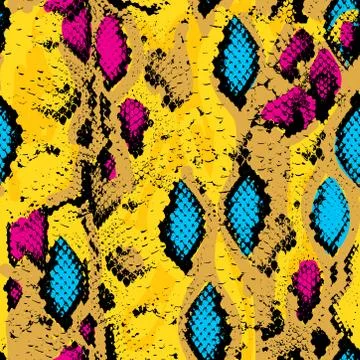 Snake skin texture. Seamless pattern pink blue orange black yellow background イラスト素材