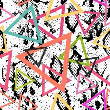 Snake skin texture seamless pattern. black magenta orange pink purple blue pr 스톡 일러스트