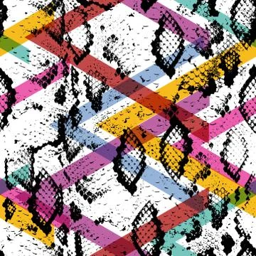 Snake skin texture seamless pattern. black magenta orange pink purple lilac g Stock Illustration