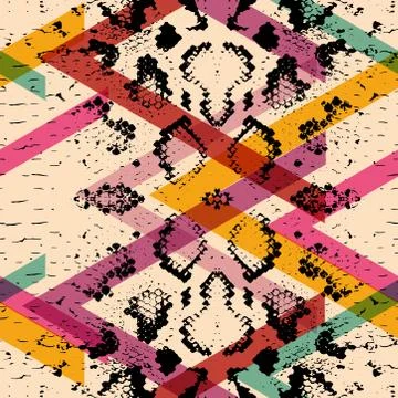 Snake skin texture seamless pattern. black magenta orange pink purple blue pr 스톡 일러스트