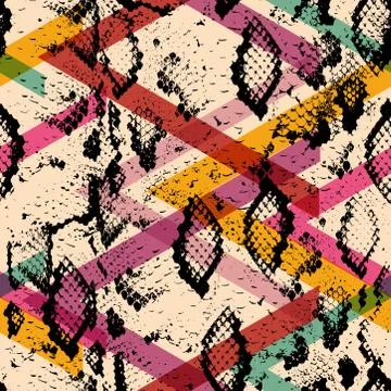 Snake skin texture seamless pattern. black magenta orange pink purple blue pr 스톡 일러스트