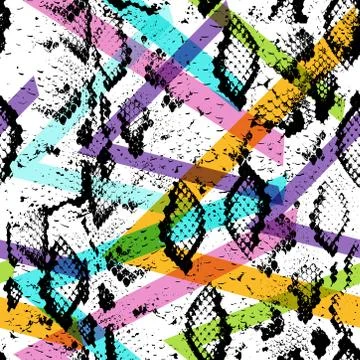Snake skin texture seamless pattern. black magenta orange lilac pink purple b 스톡 일러스트