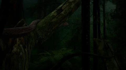Snake slithering on big tree in jungle include alpha mask with 3d rendering. イラスト素材
