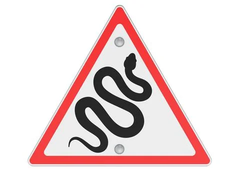 Snake warning road sign with red triangle border. 3D rendering Stockillustratie