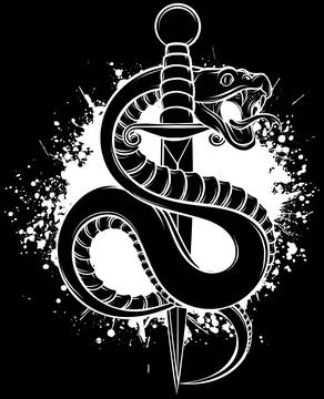 Snake in white line on black background Stock Illustration