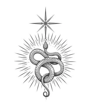 Snake of Wisdom Esoteric Tattoo Isolated on White Stock Illustration