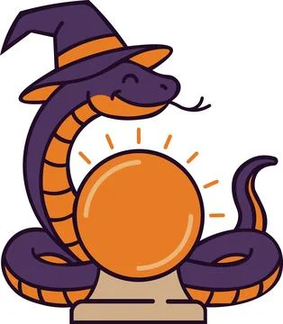 Snake in witch hat with magic crystal ball Stockillustratie