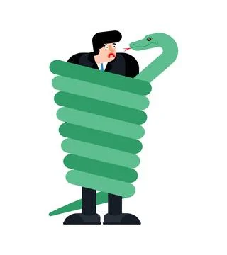 Snake wrapped around man. Vector illustration Stock Illustration
