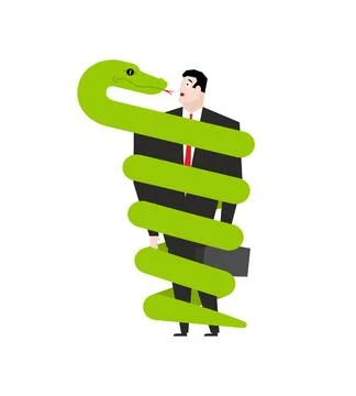 Snake wrapped around man. Vector illustration Stock Illustration