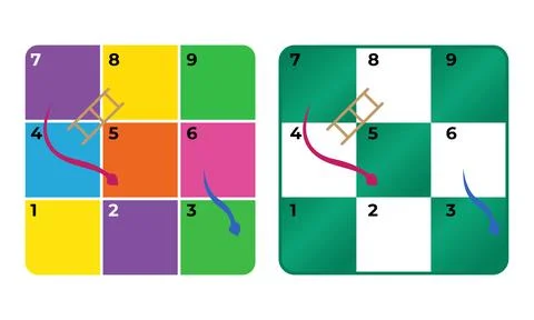 Snakes and Ladders Mini Board Game Template with Color and Checkered Layouts Stock Illustration
