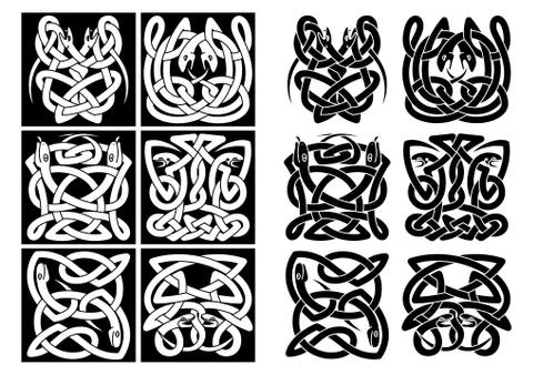 Snakes and reptiles celtic patterns Illustrazione stock