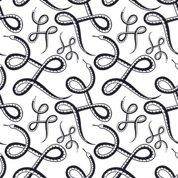 Snakes seamless vector pattern. Pattern in black and white colors. Textile pr Stock Illustration