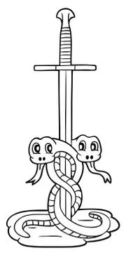Snakes with sword Stock Illustration